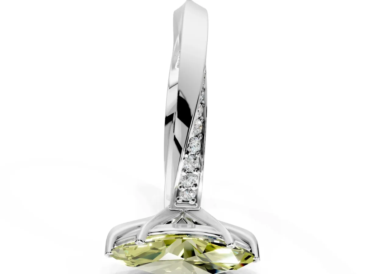 Side Accent Engagement Ring Setting for Fancy Yellow Marquise Center with Accent Shoulders and Prong Head in Platinum
