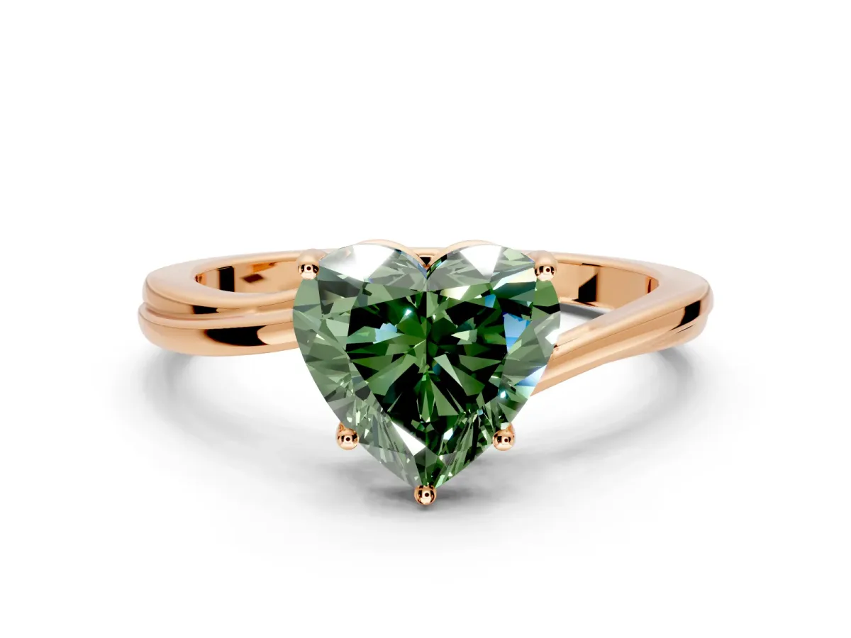 Solitaire Engagement Ring Setting for Fancy Green Heart-Shaped Center with Plain Bypass Twist Band and Prong Head in Rose Gold
