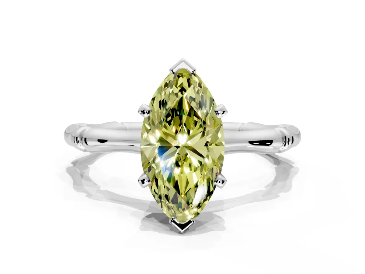 Solitaire Engagement Ring Setting for Fancy Yellow Marquise Center with Bamboo Band and Prong Head in Platinum