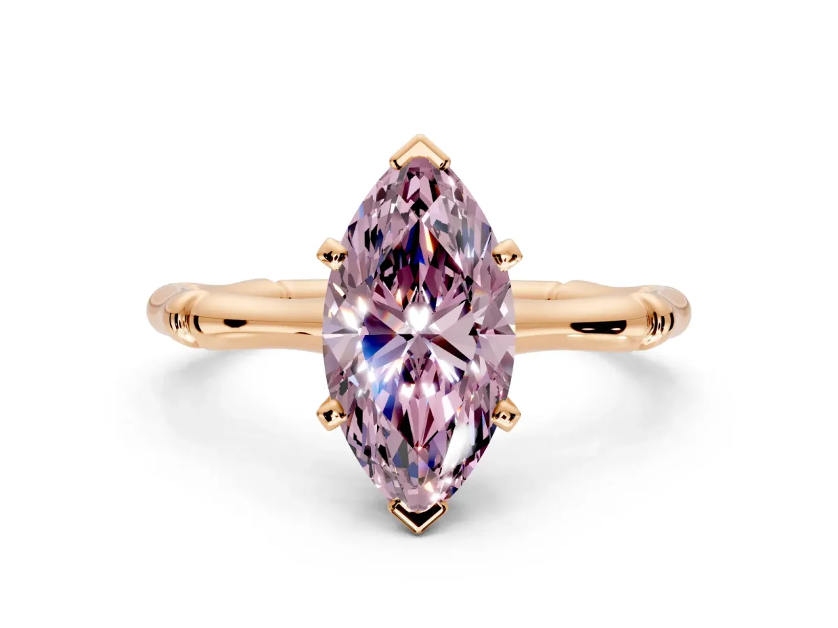 Solitaire Engagement Ring Setting for Fancy Pink Marquise Center with Bamboo Band and Prong Head in Rose Gold
