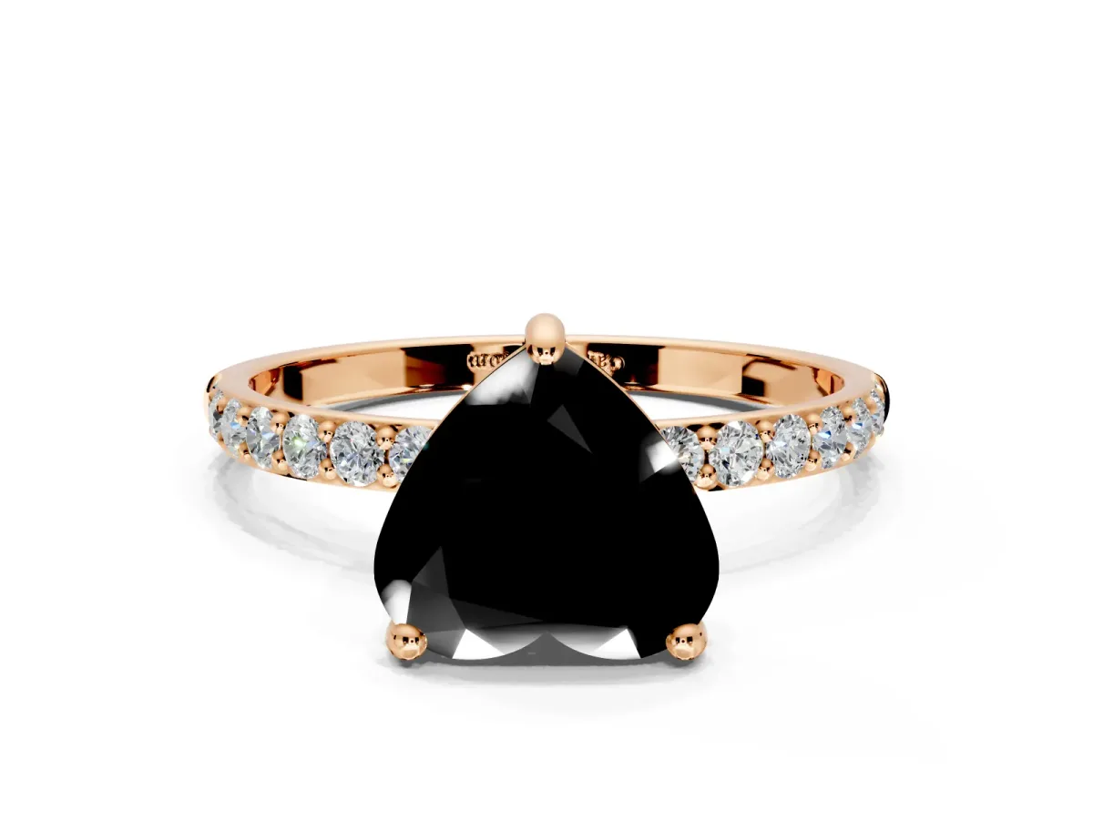 Solitaire Engagement Ring Setting for Fancy Black Heart-Shaped Center with Pave Accents and Prong Head in Rose Gold
