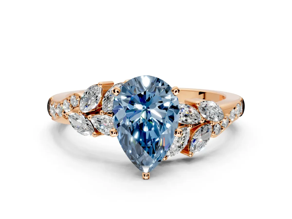 Solitaire Engagement Ring Setting for Fancy Blue Pear-Shaped Center with Marquise Accent Twist Band and Prong Head in Rose Gold