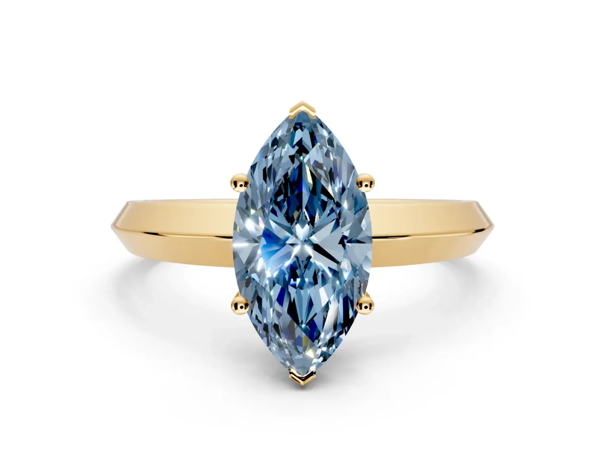 Solitaire Engagement Ring Setting for Fancy Blue Marquise Center with Wide Knife Ridge Band and Prong Head in Yellow Gold