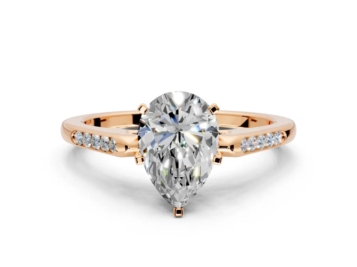 Solitaire Engagement Ring Setting for Pear-Shaped Center with Channel Accents and Prong Head in Rose Gold