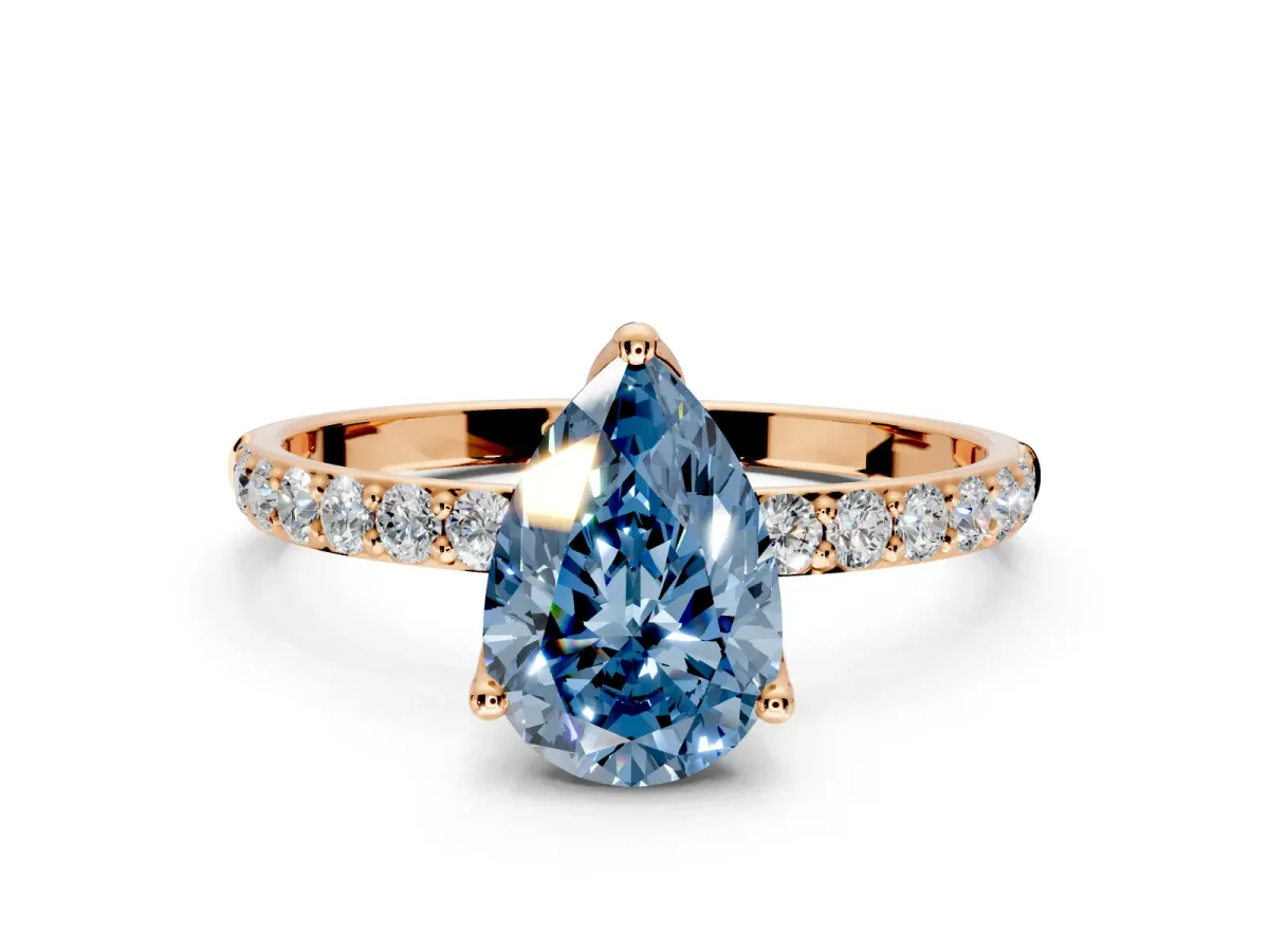 Solitaire Engagement Ring Setting for Fancy Blue Pear-Shaped Center with Fine Pave Accents and Prong Head in Rose Gold