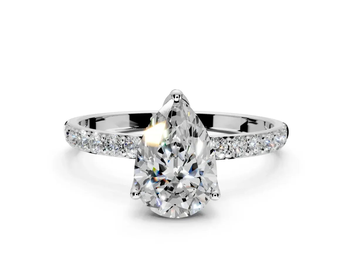 Solitaire Engagement Ring Setting for Pear-Shaped Center with Fine Pave Accents and Prong Head in Platinum