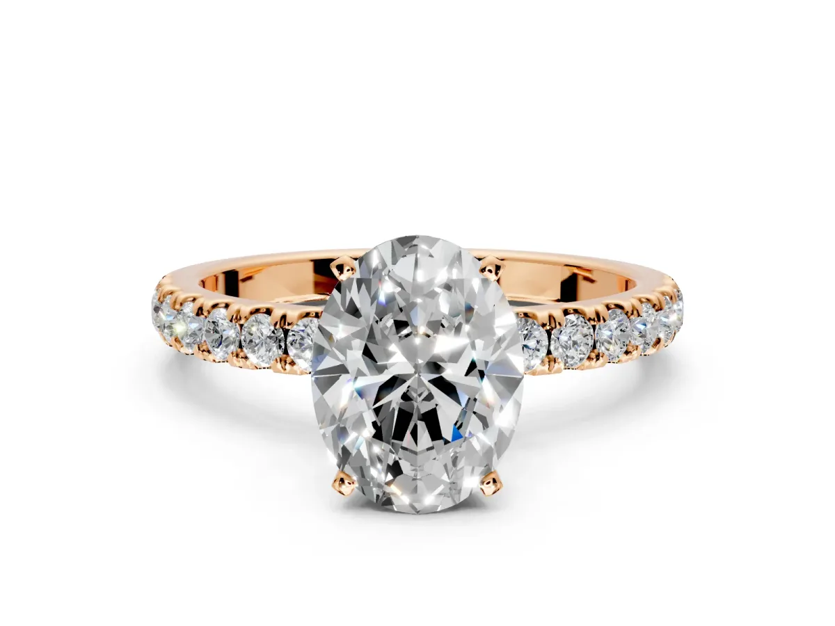 Open Basket Engagement Ring Setting for Oval Center with Pave Band and Prong Head in Rose Gold