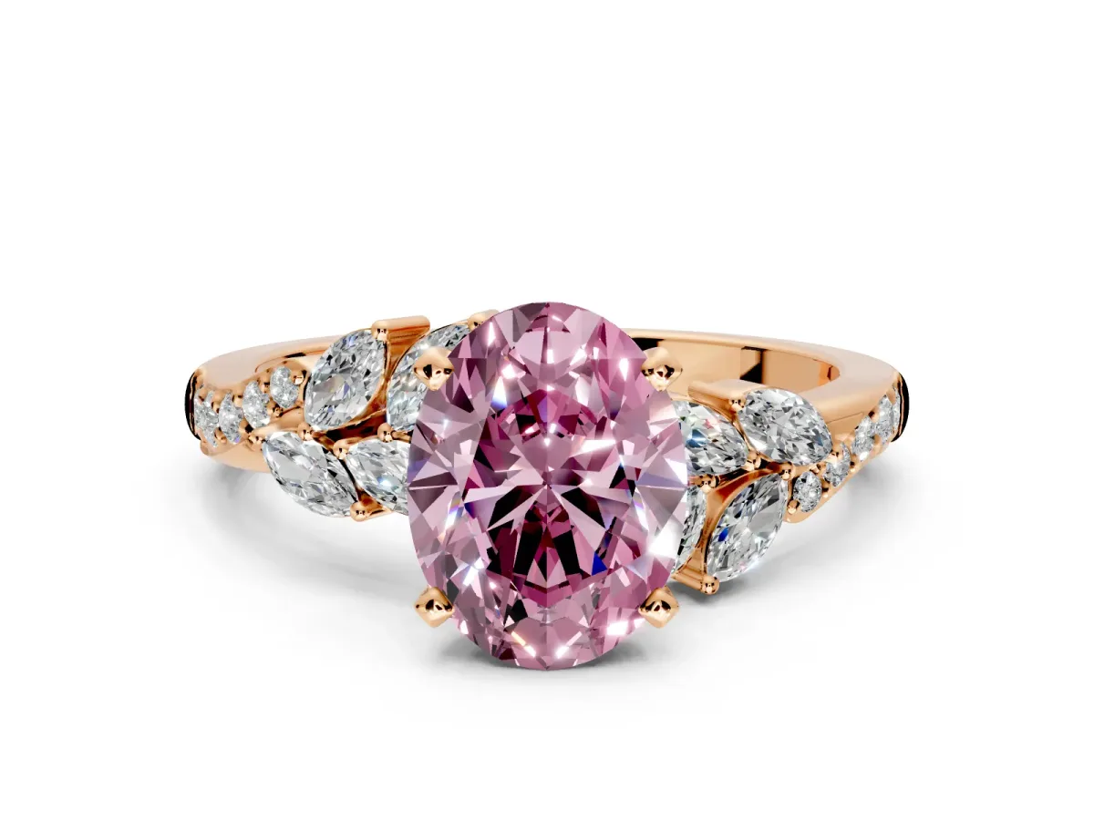 Solitaire Engagement Ring Setting for Fancy Pink Oval Center with Marquise Accent Twist Band and Prong Head in Rose Gold