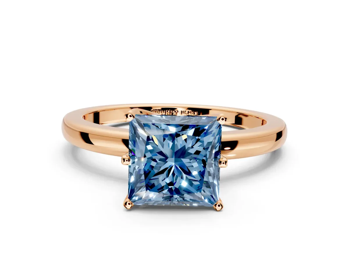 Solitaire Engagement Ring Setting for Fancy Blue Princess Cut Center with Plain Band and Tulip Prong Head in Rose Gold