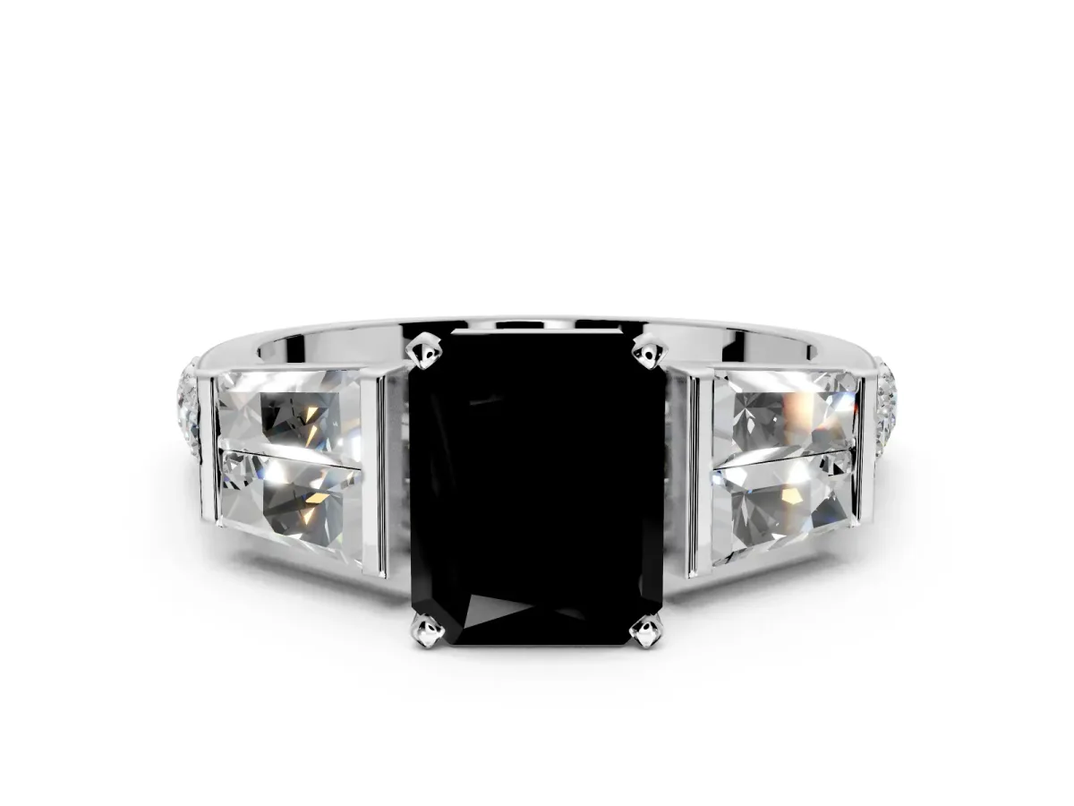 Channel-Set Engagement Ring Setting for Fancy Black Radiant Cut Center with Baguette Band and Prong Head in Platinum