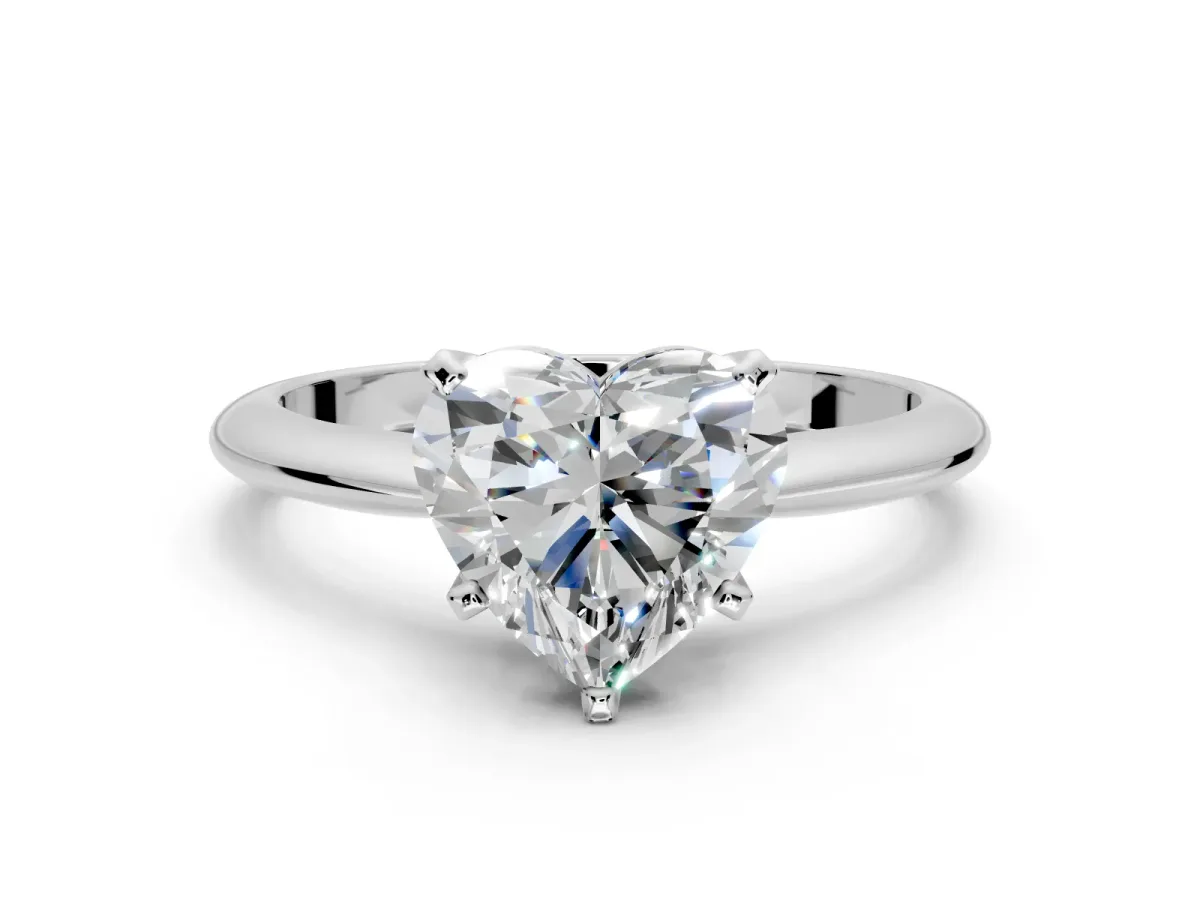 Solitaire Engagement Ring Setting for Heart-Shaped Center with Knife Ridge Band and Claw Prong Head in Platinum