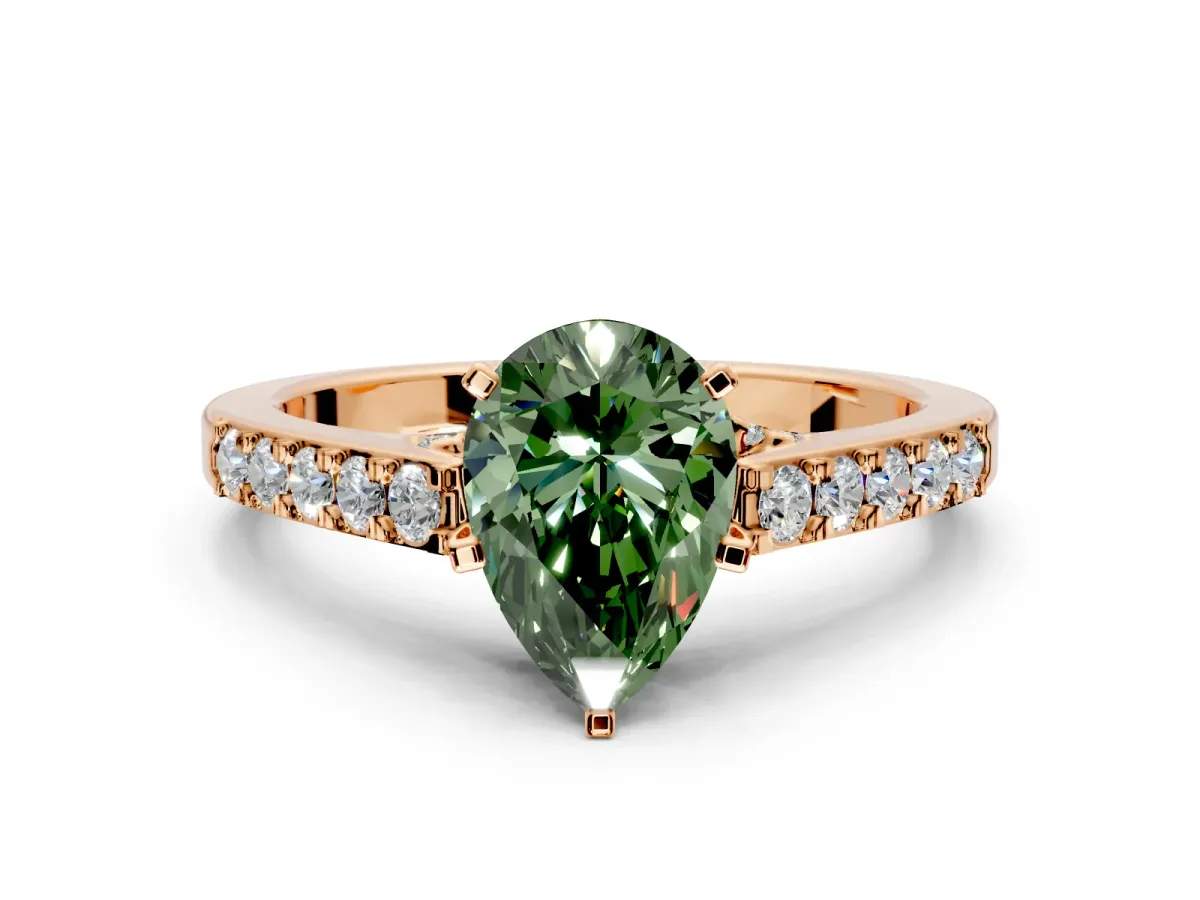 Solitaire Engagement Ring Setting for Fancy Green Pear-Shaped Center with Crossover Accents and Prong Head in Rose Gold
