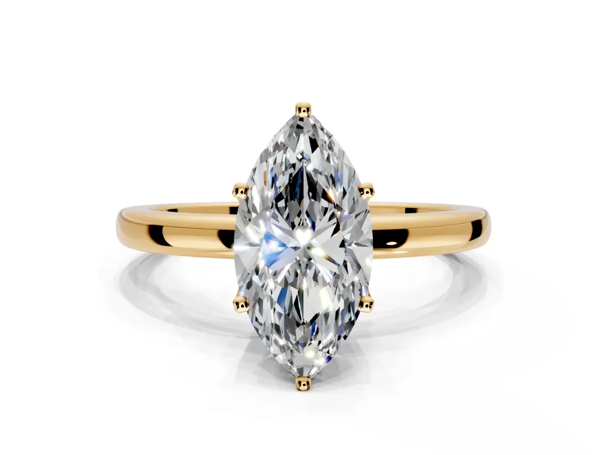 Solitaire Engagement Ring Setting for Marquise Center with Plain Band and Tulip Prong Head in Yellow Gold