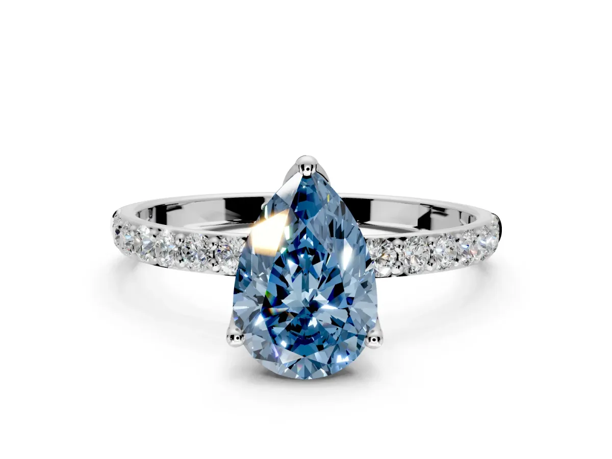 Solitaire Engagement Ring Setting for Fancy Blue Pear-Shaped Center with Fine Pave Accents and Prong Head in Platinum