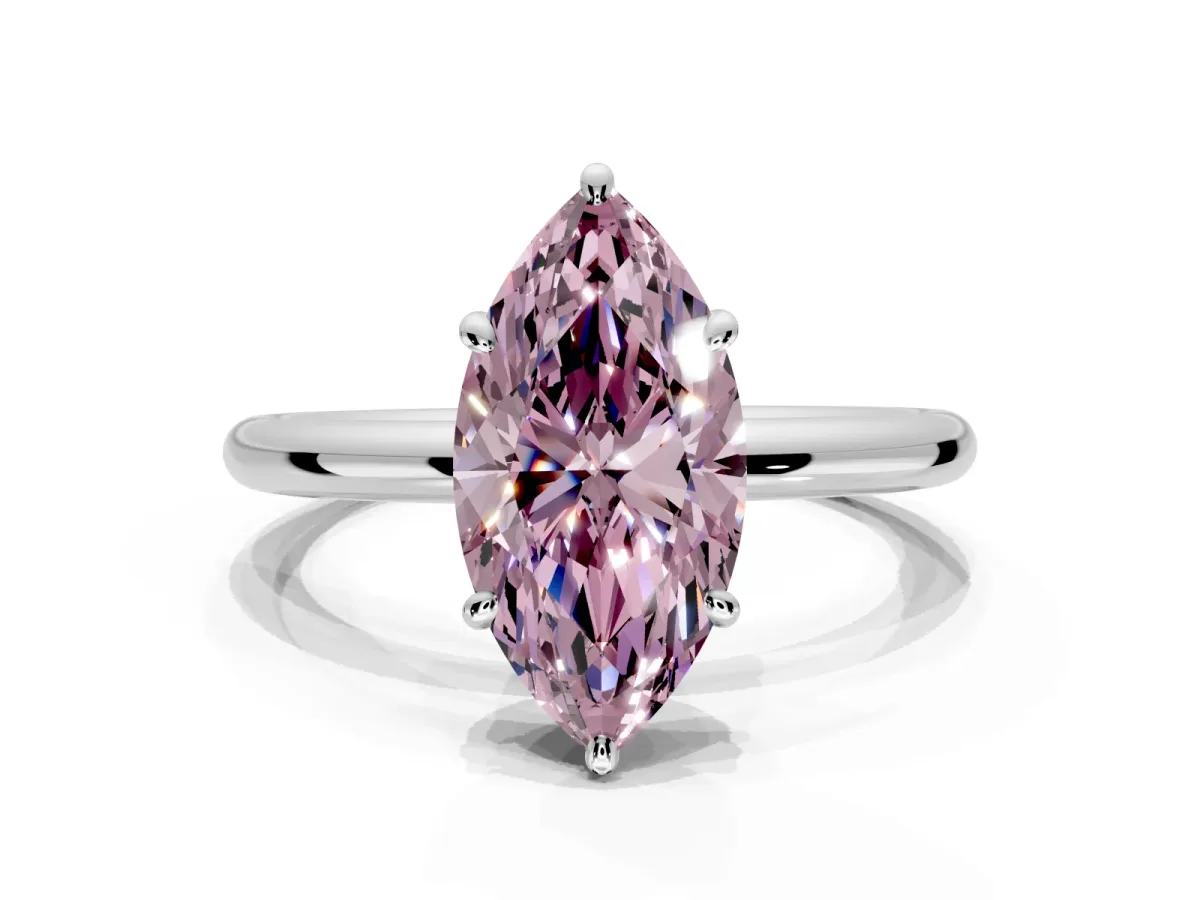 Low-Set Solitaire Engagement Ring Setting for Fancy Pink Marquise Center with Thin Plain Band and Prong Head in Platinum