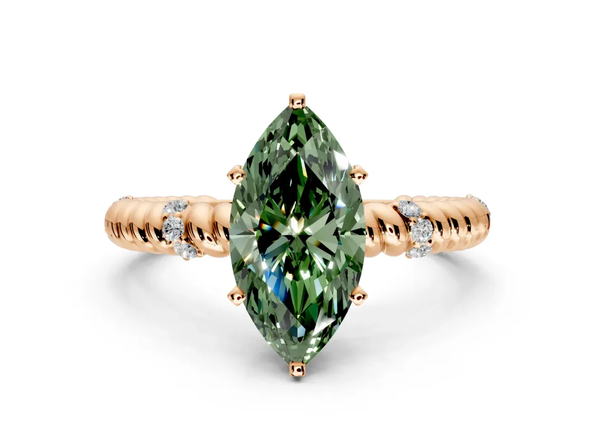 Rope Engagement Ring Setting for Fancy Green Marquise Center with Accent Shoulders and Prong Head in Rose Gold