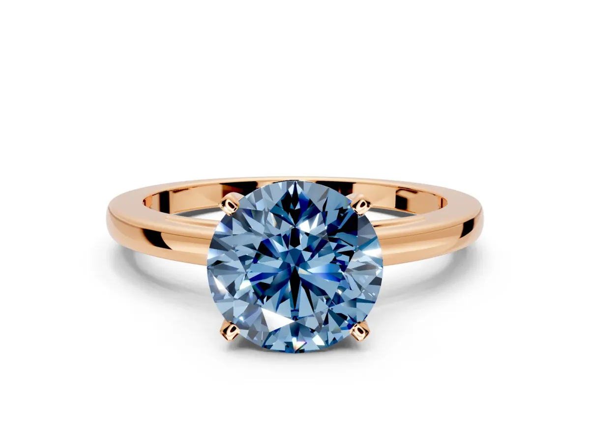 Solitaire Engagement Ring Setting for Fancy Blue Round Cut Center with Basket Rail and Prong Head in Rose Gold