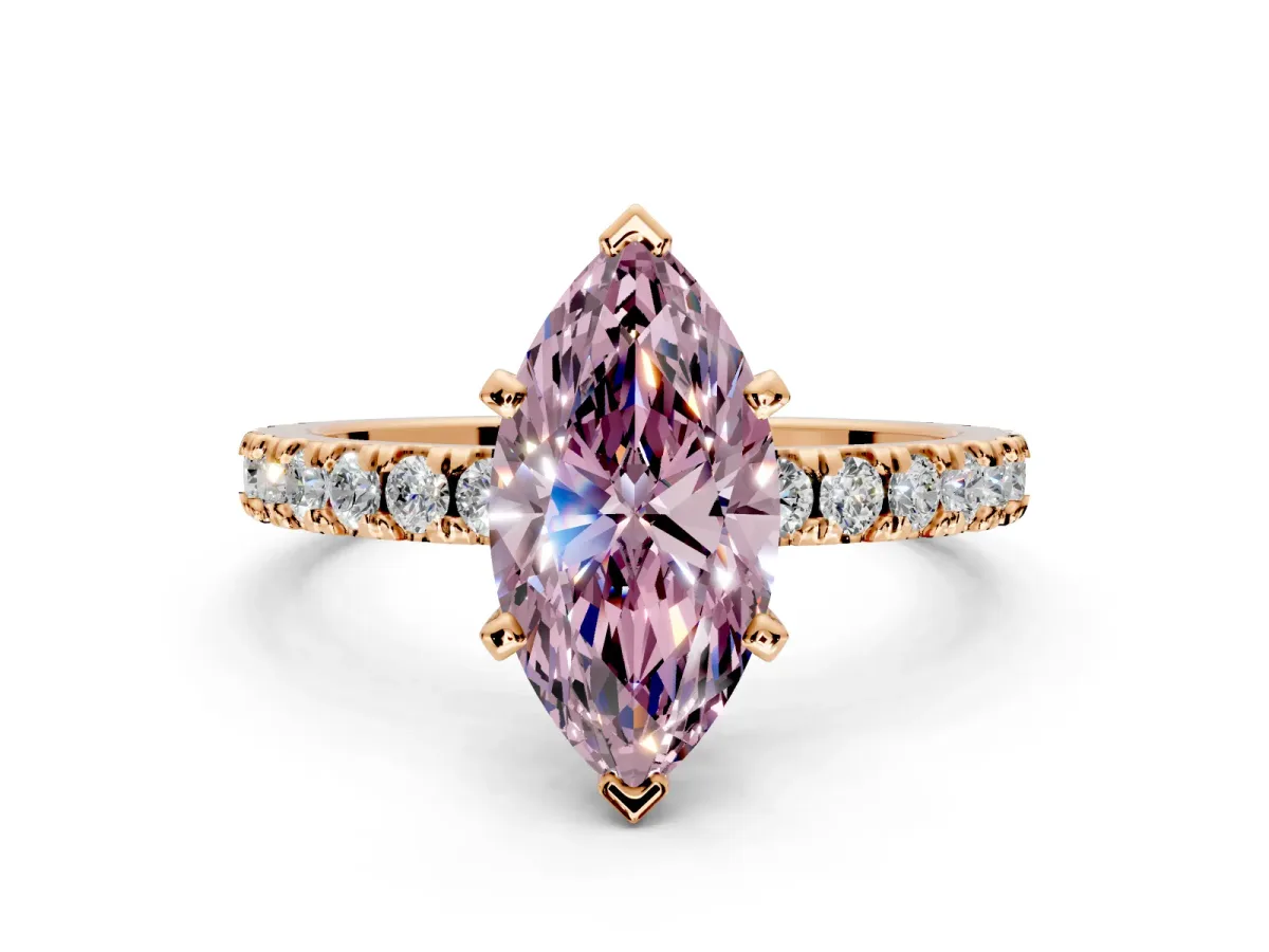 Solitaire Engagement Ring Setting for Fancy Pink Marquise Center with Fine Pave Band and Claw Prong Head in Rose Gold