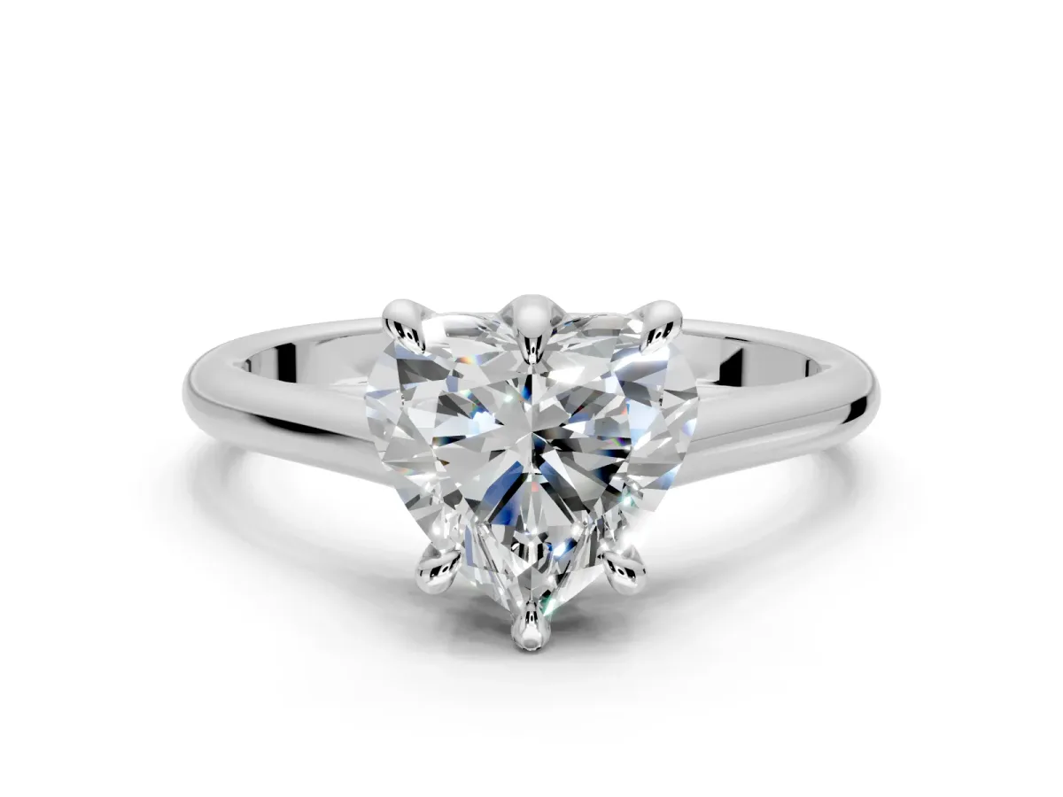 Solitaire Engagement Ring Setting for Heart-Shaped Center with Cathedral Band and Prong Head in Platinum