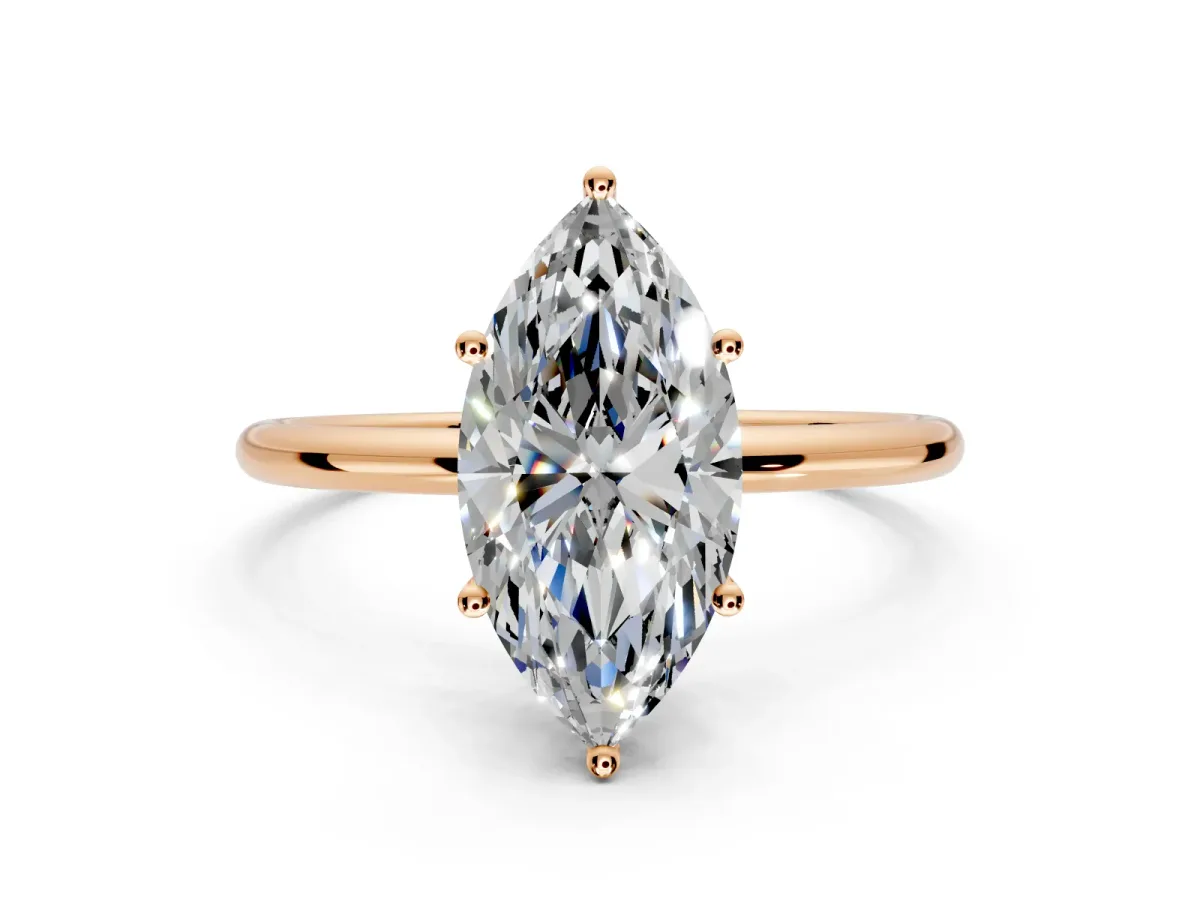 Solitaire Engagement Ring Setting for Marquise Center with Straight Thin Band and Prong Head in Rose Gold