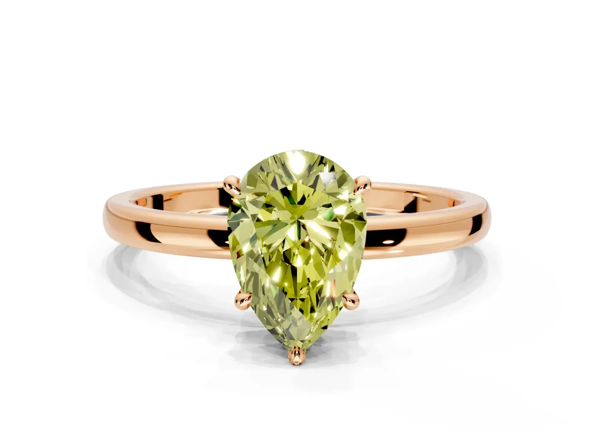 Hidden Halo Engagement Ring Setting for Fancy Yellow Pear-Shaped Center with Plain Band and Tall Prong Head in Rose Gold