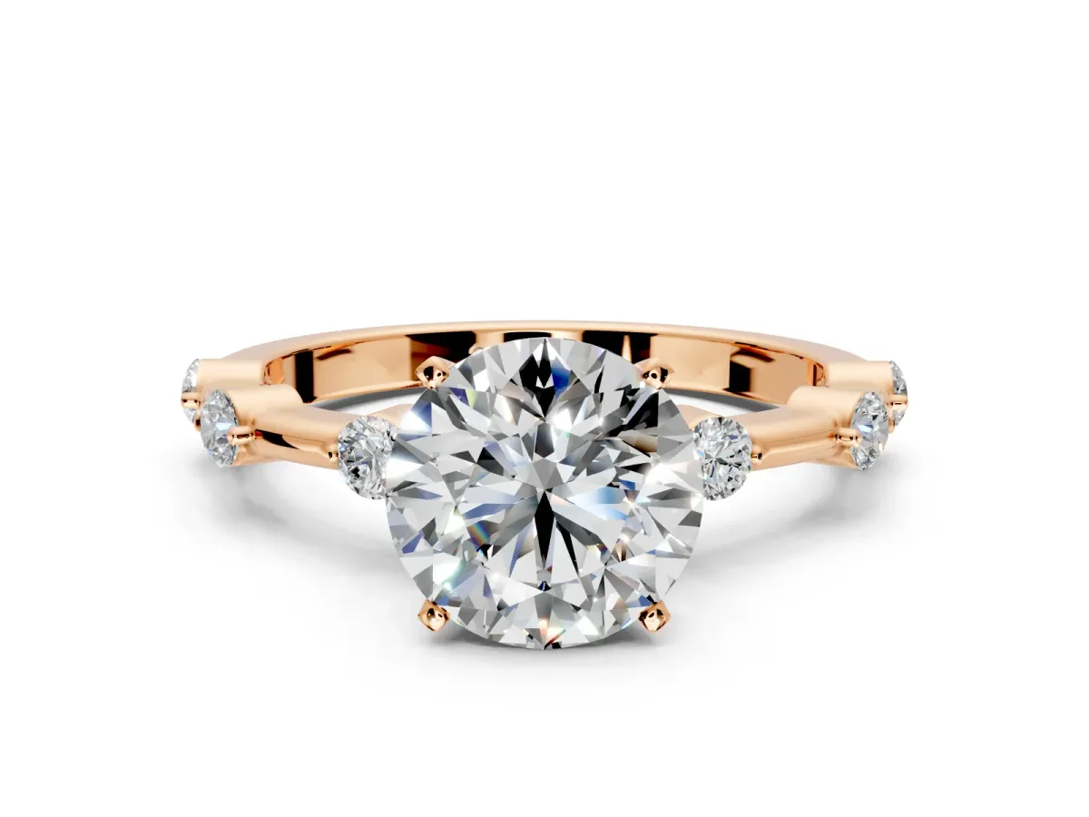 Solitaire Engagement Ring Setting for Round Cut Center with Bezel Station Band and Prong Head in Rose Gold