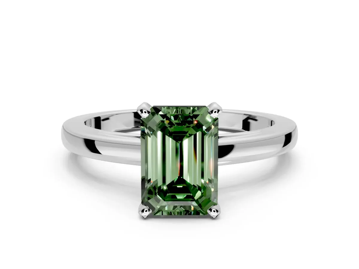 Solitaire Engagement Ring Setting for Fancy Green Emerald Cut Center with Basket Rail and Prong Head in Platinum