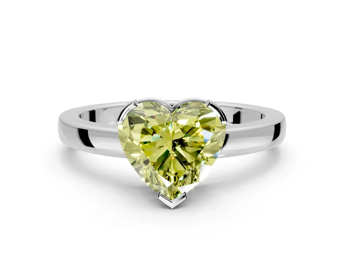 Solitaire Engagement Ring Setting for Fancy Yellow Heart-Shaped Center with Plain Band and Flat Tab Prong Head in Sterling Silver