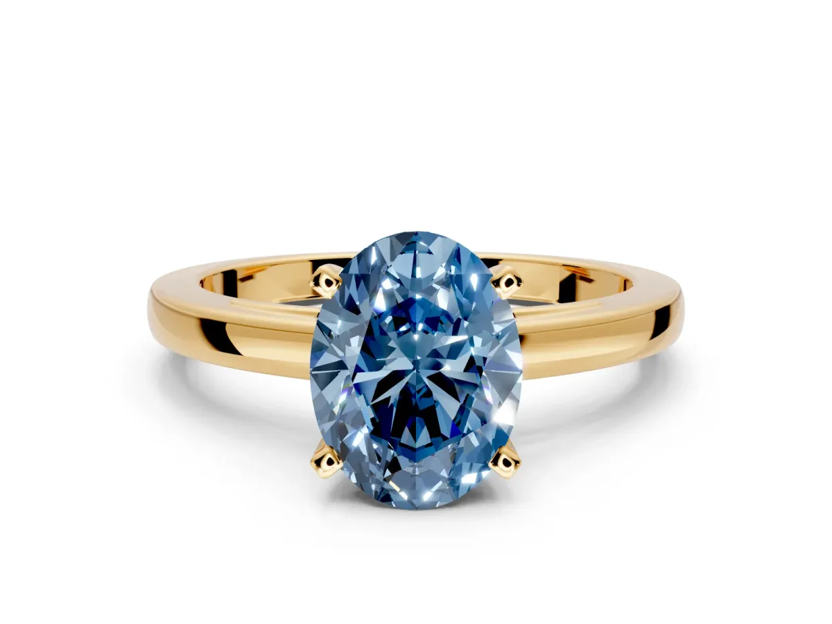Solitaire Engagement Ring Setting for Fancy Blue Oval Center with Basket Rail and Prong Head in Yellow Gold