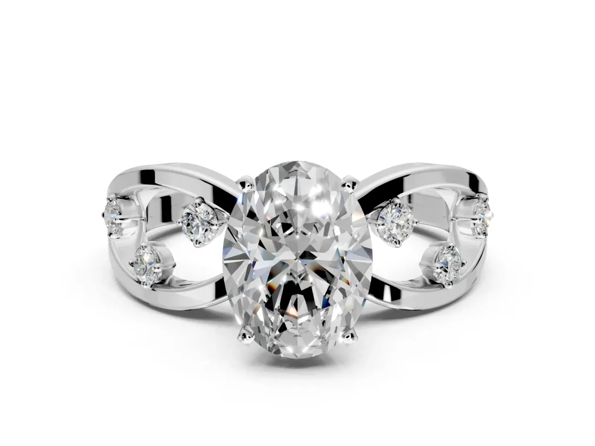 Solitaire Engagement Ring Setting for Oval Center with Criss-Cross Accent Band and Prong Head in Sterling Silver
