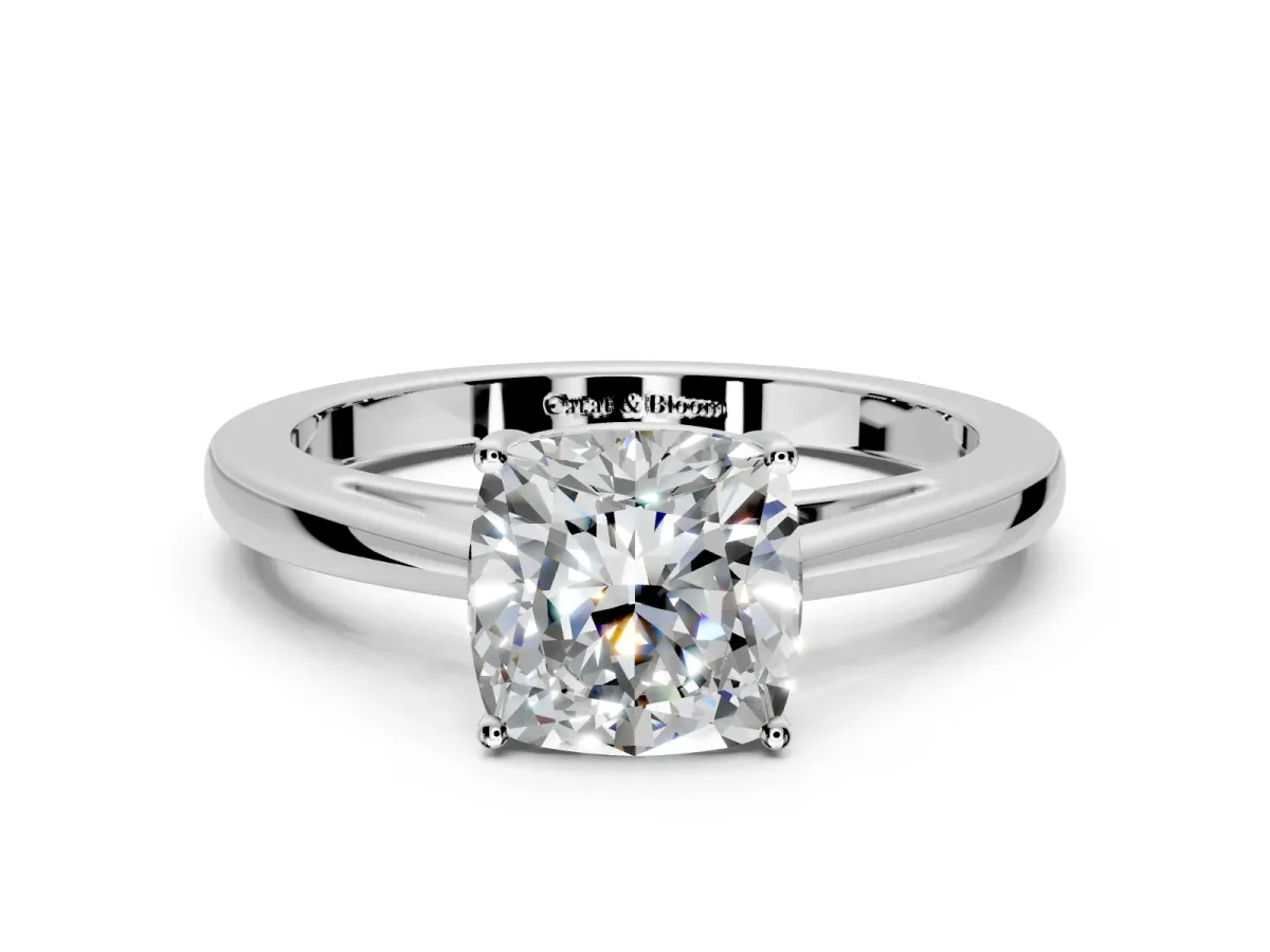 Solitaire Engagement Ring Setting for Cushion Cut Center with Open Cathedral Shoulders and Prong Head in Sterling Silver