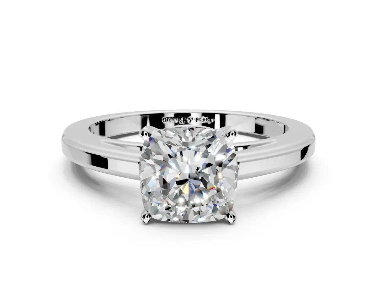 Solitaire Engagement Ring Setting for Cushion Cut Center with Flat-Sided Plain Band and Prong Head in Sterling Silver