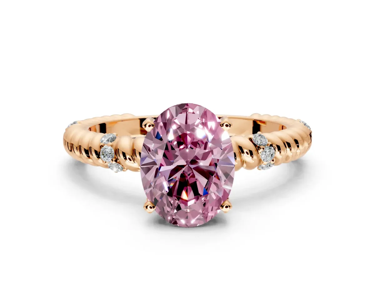 Rope Engagement Ring Setting for Fancy Pink Oval Center with Accent Shoulders and Prong Head in Rose Gold