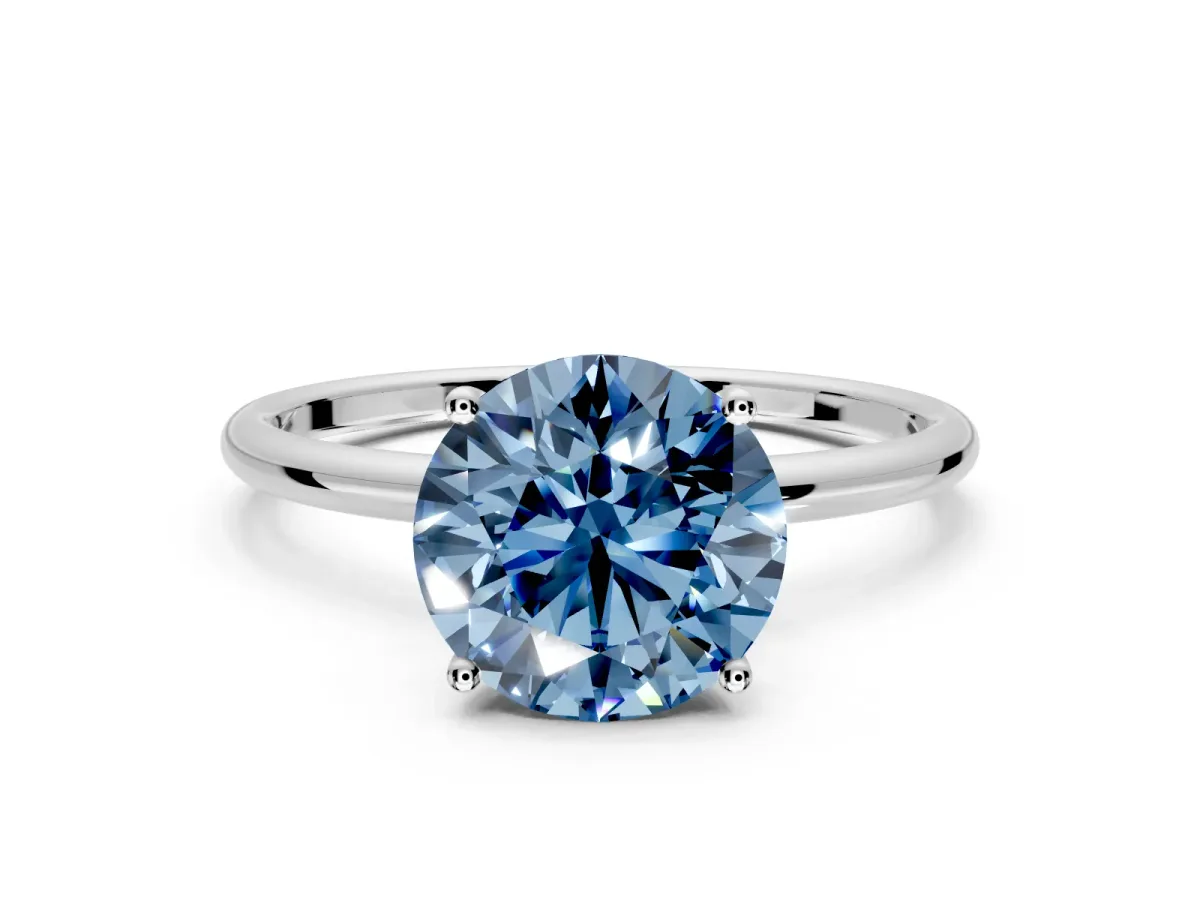 Solitaire Engagement Ring Setting for Fancy Blue Round Cut Center with Straight Thin Band and Prong Head in Platinum