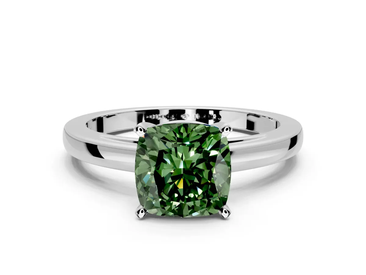 Solitaire Engagement Ring Setting for Fancy Green Cushion Cut Center with Basket Rail and Prong Head in Sterling Silver