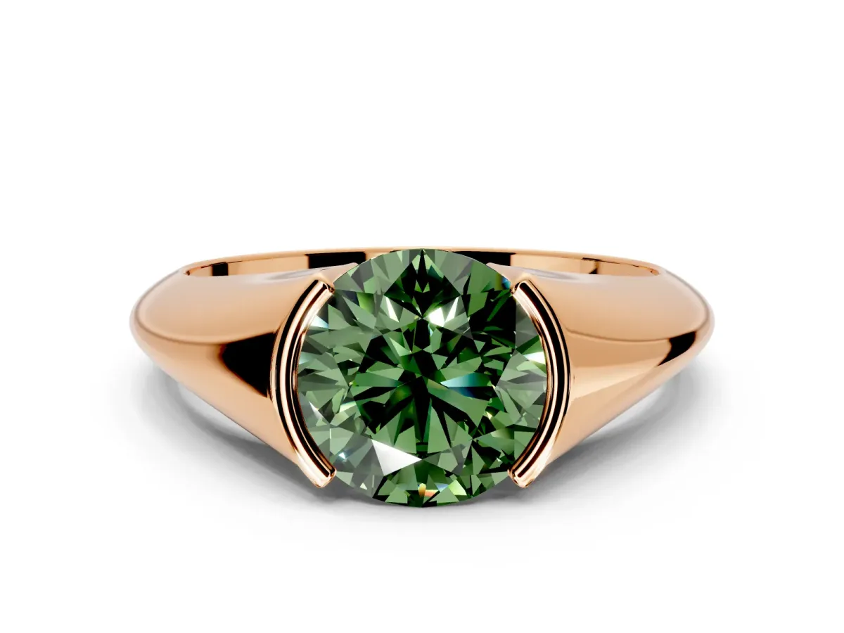 Tension Engagement Ring Setting for Fancy Green Round Cut Center with Wide Tapered Band and Tension Head in Rose Gold