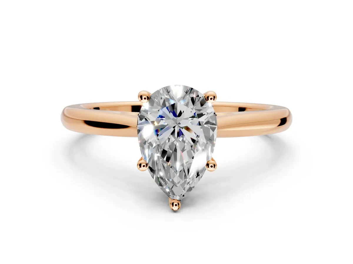 Solitaire Engagement Ring Setting for Pear-Shaped Center with Narrow Cathedral Band and Prong Head in Rose Gold