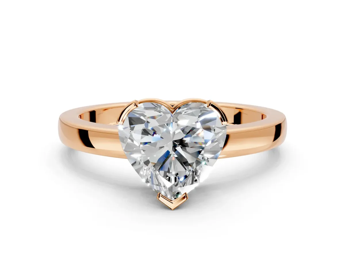 Solitaire Engagement Ring Setting for Heart-Shaped Center with Plain Band and Flat Tab Prong Head in Rose Gold