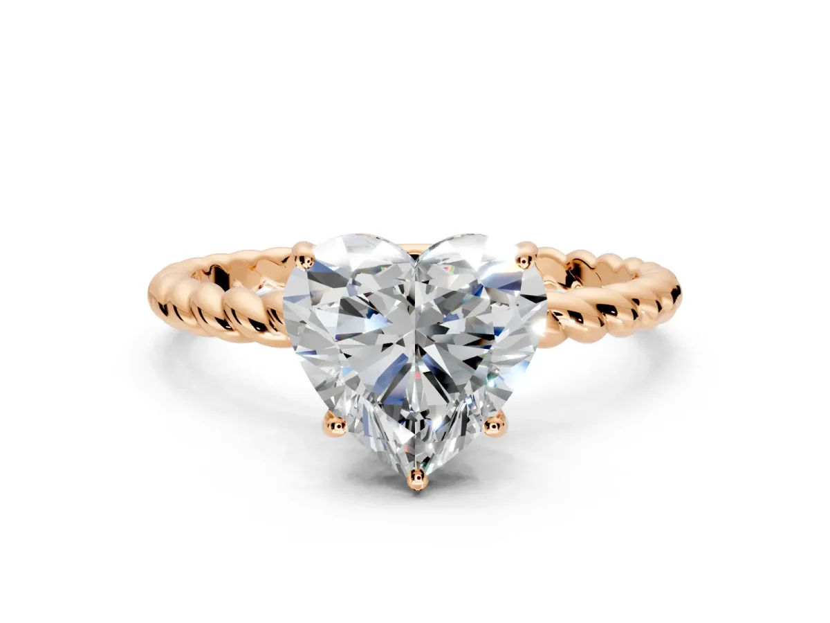 Solitaire Engagement Ring Setting for Heart-Shaped Center with Plain Twisted Rope Band and Prong Head in Rose Gold