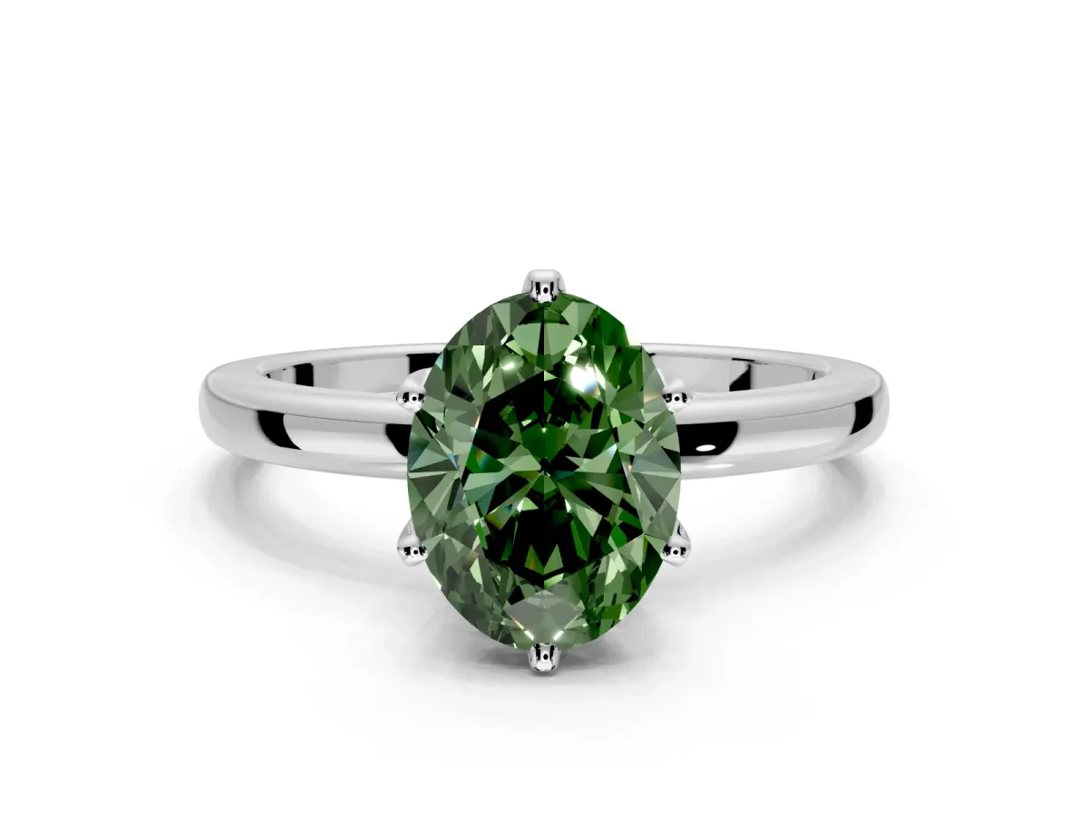 Solitaire Engagement Ring Setting for Fancy Green Oval Center with Plain Band and Tulip Prong Head in White Gold