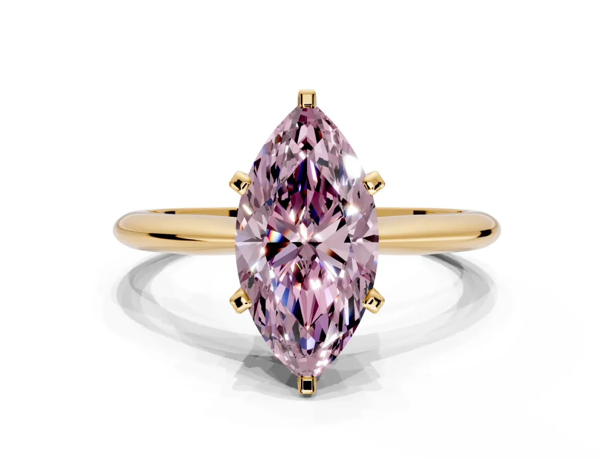 Solitaire Engagement Ring Setting for Fancy Pink Marquise Center with Knife Ridge Band and Claw Prong Head in Yellow Gold