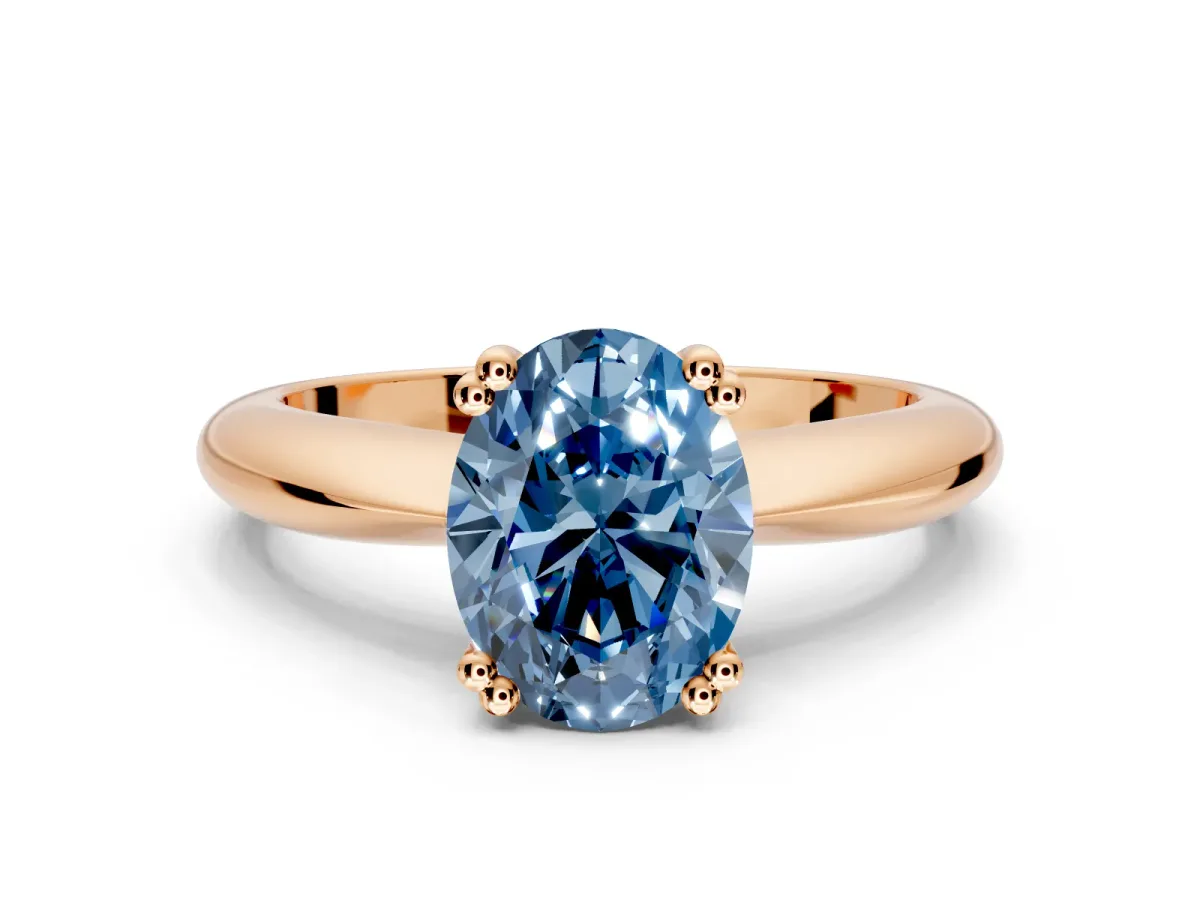 Solitaire Engagement Ring Setting for Fancy Blue Oval Center with Reverse Tapered Band and Prong Head in Rose Gold