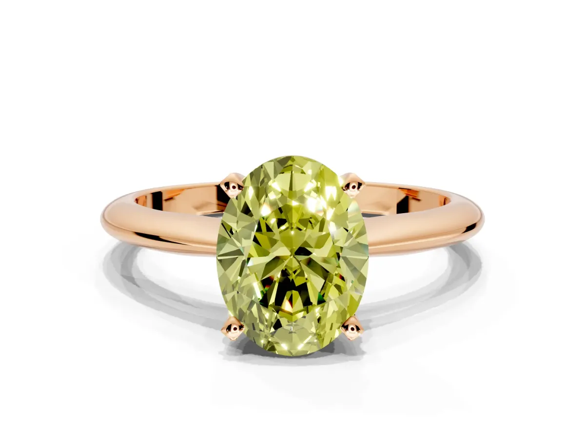 Solitaire Engagement Ring Setting for Fancy Yellow Oval Center with Knife Ridge Band and Claw Prong Head in Rose Gold