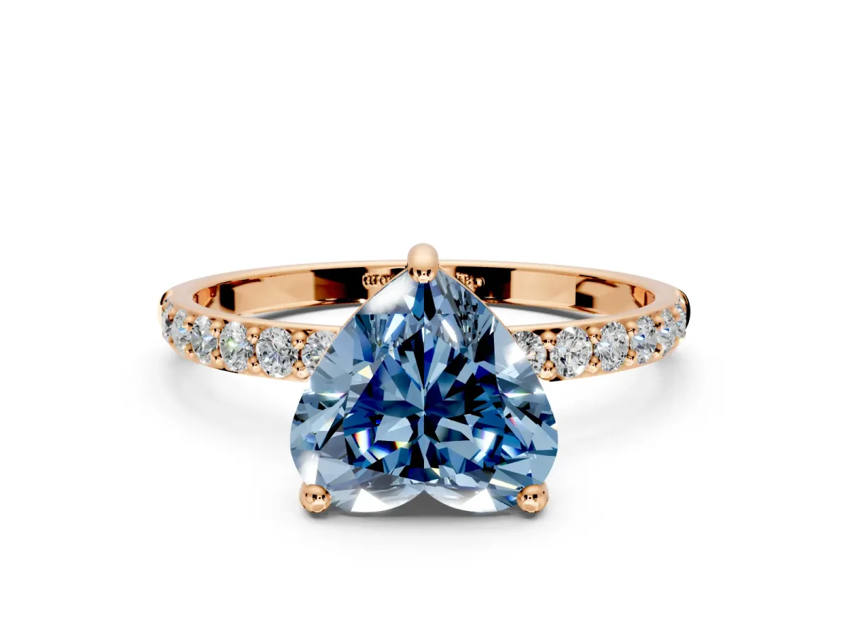 Solitaire Engagement Ring Setting for Fancy Blue Heart-Shaped Center with Pave Accents and Prong Head in Rose Gold