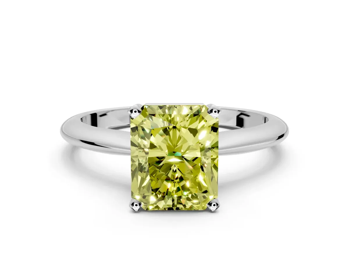 Solitaire Engagement Ring Setting for Fancy Yellow Radiant Cut Center with Knife Ridge Band and Claw Prong Head in Platinum