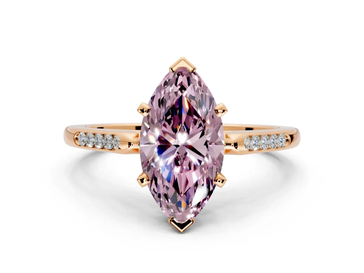 Solitaire Engagement Ring Setting for Fancy Pink Marquise Center with Channel Accents and Prong Head in Rose Gold