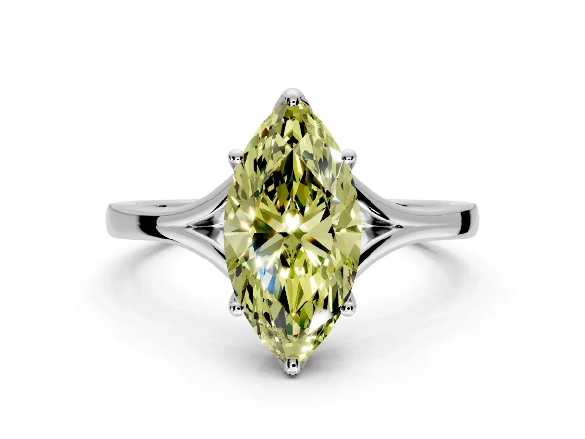 Solitaire Engagement Ring Setting for Fancy Yellow Marquise Center with Plain Split Shank and Prong Head in Sterling Silver
