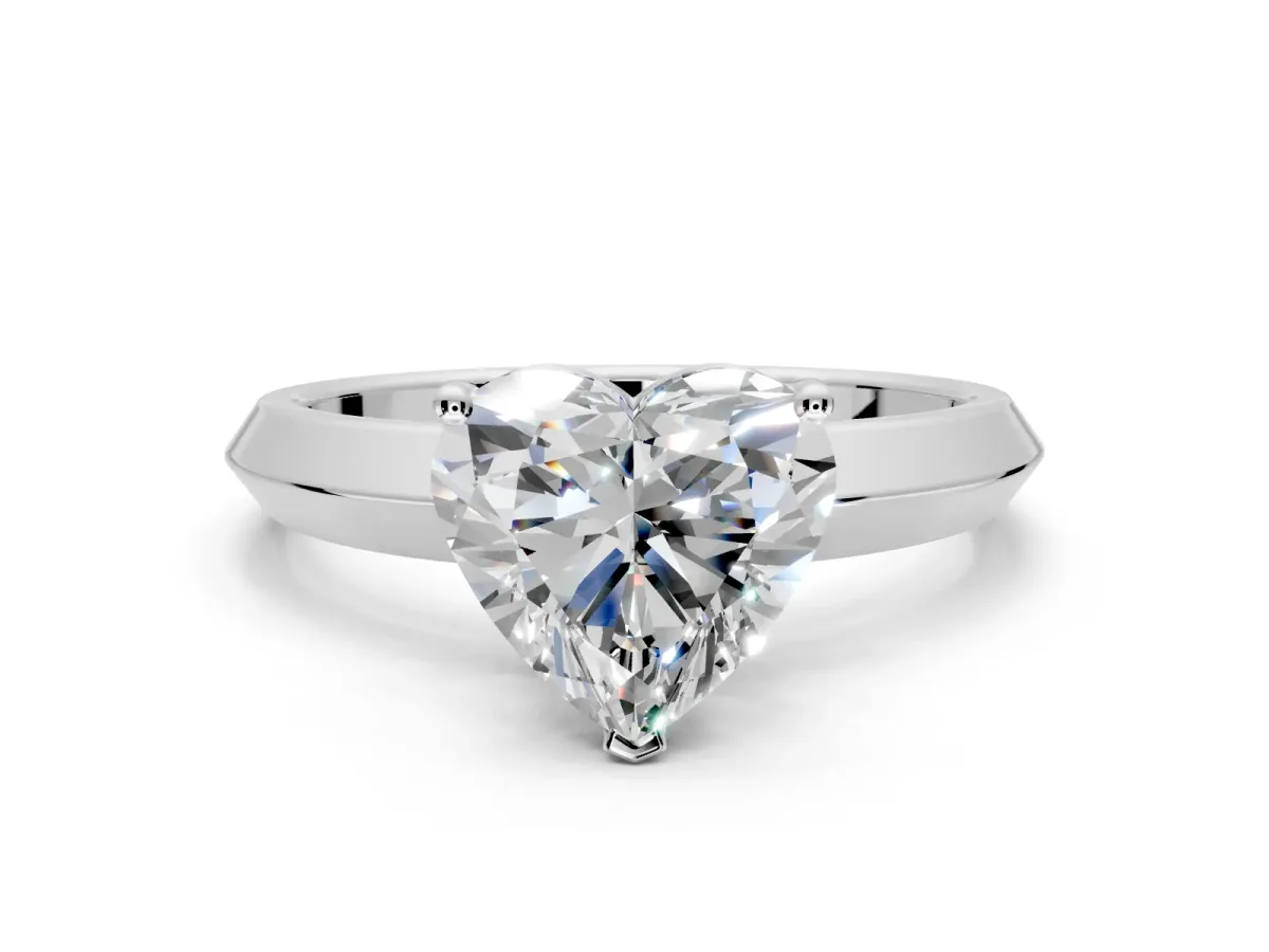 Solitaire Engagement Ring Setting for Heart-Shaped Center with Wide Knife Ridge Band and Prong Head in Sterling Silver
