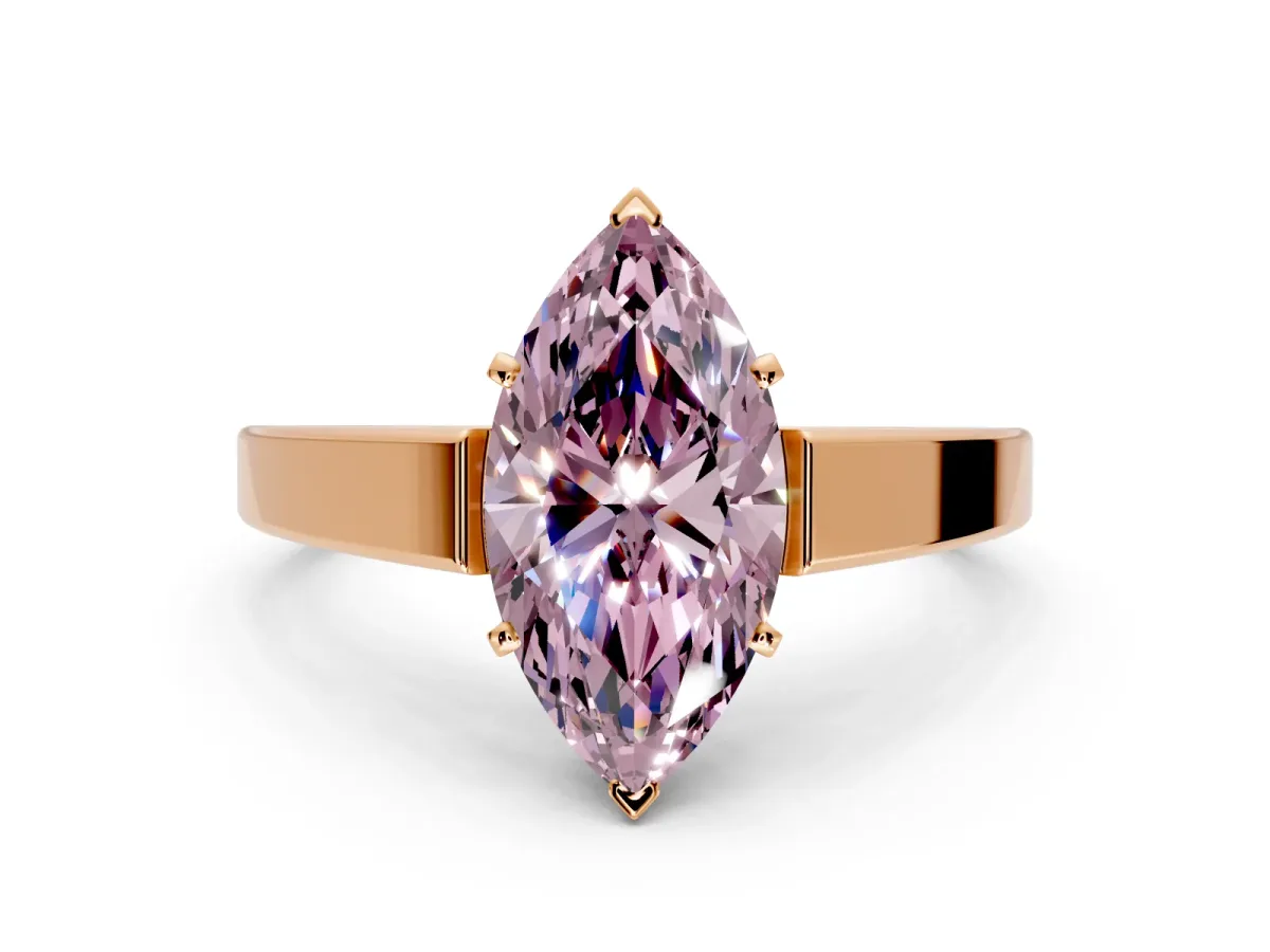 Solitaire Engagement Ring Setting for Fancy Pink Marquise Center with Tapered Split Shoulders and Prong Head in Rose Gold