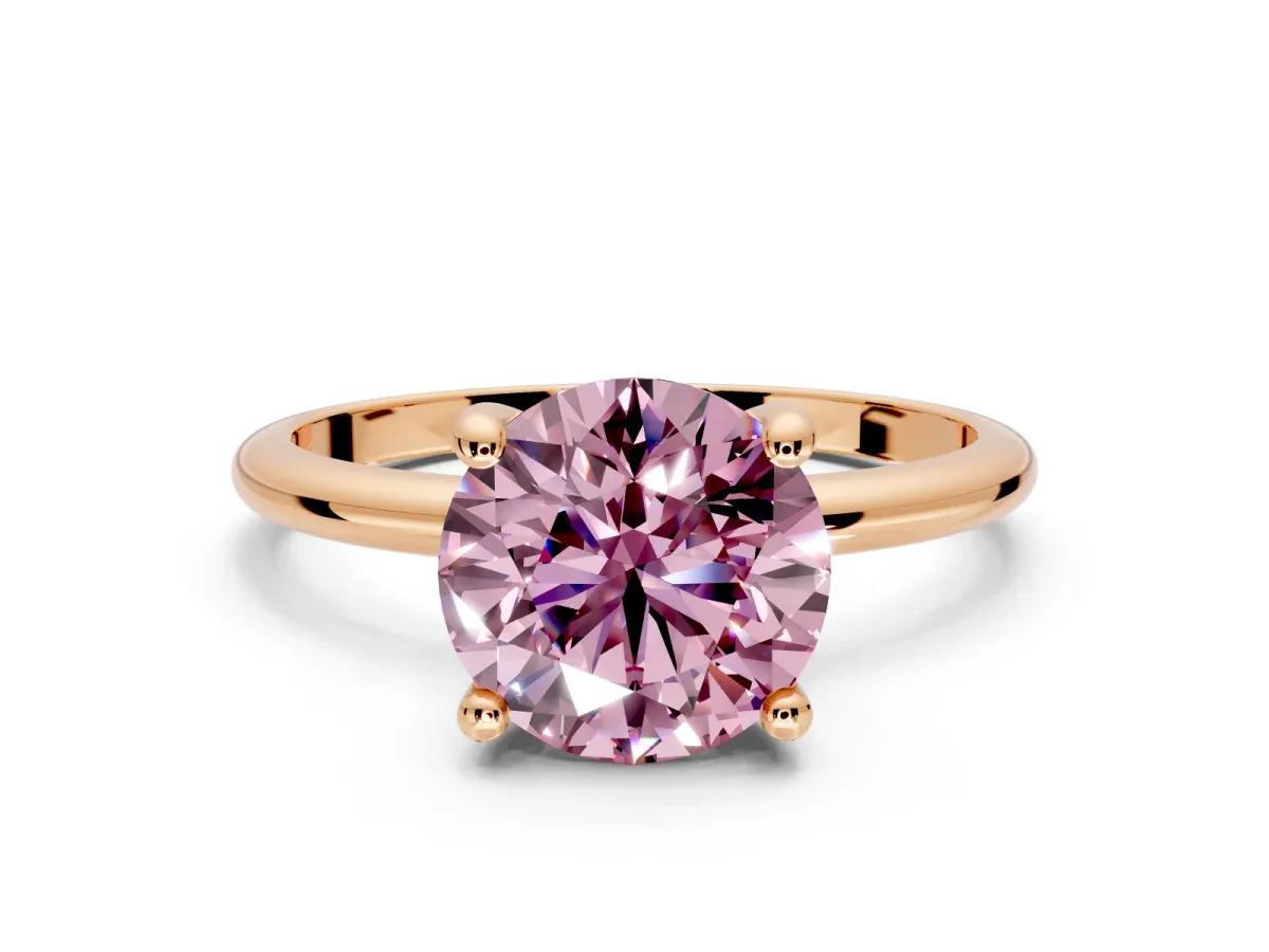Minimalist Solitaire Engagement Ring Setting for Fancy Pink Round Cut Center with Thin Band and Prong Head in Rose Gold